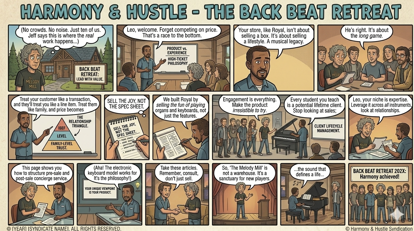 Harmony & Hustle Backbeat Retreat cartoon